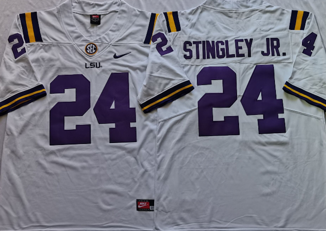 Men's LSU Tigers Clyde Derek Stingley Jr. #24 White Jersey